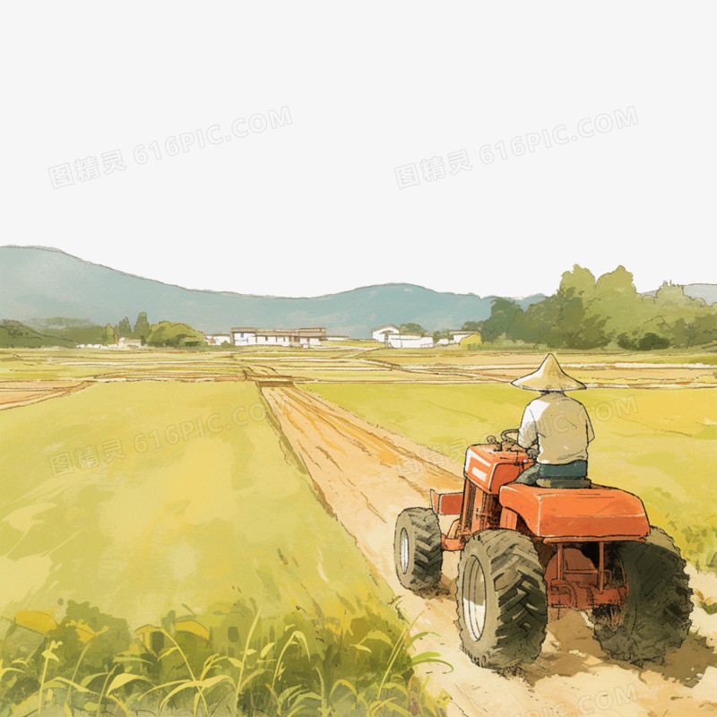 卡通风农业农民开着拖拉机免抠元素