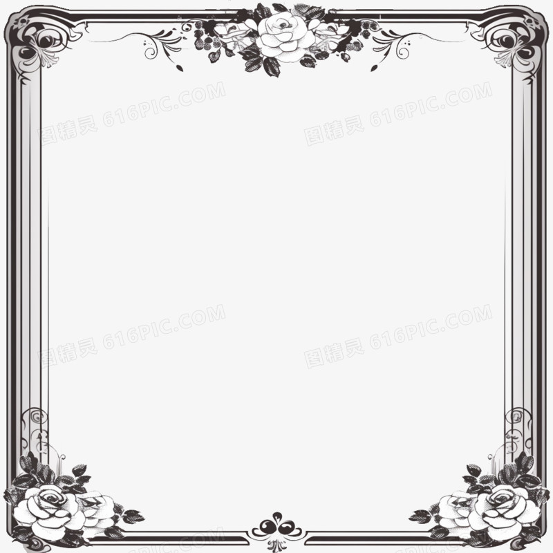 黑白中国花朵圆形边框元素
