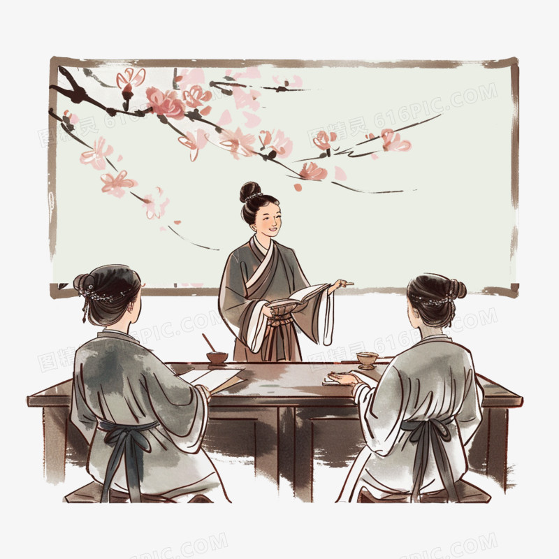 中国风教师在上课的手绘元素