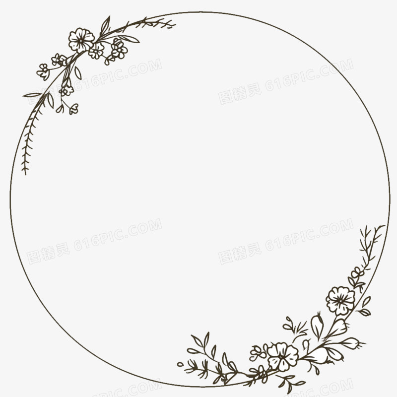 黑白中国风花朵圆形边框元素