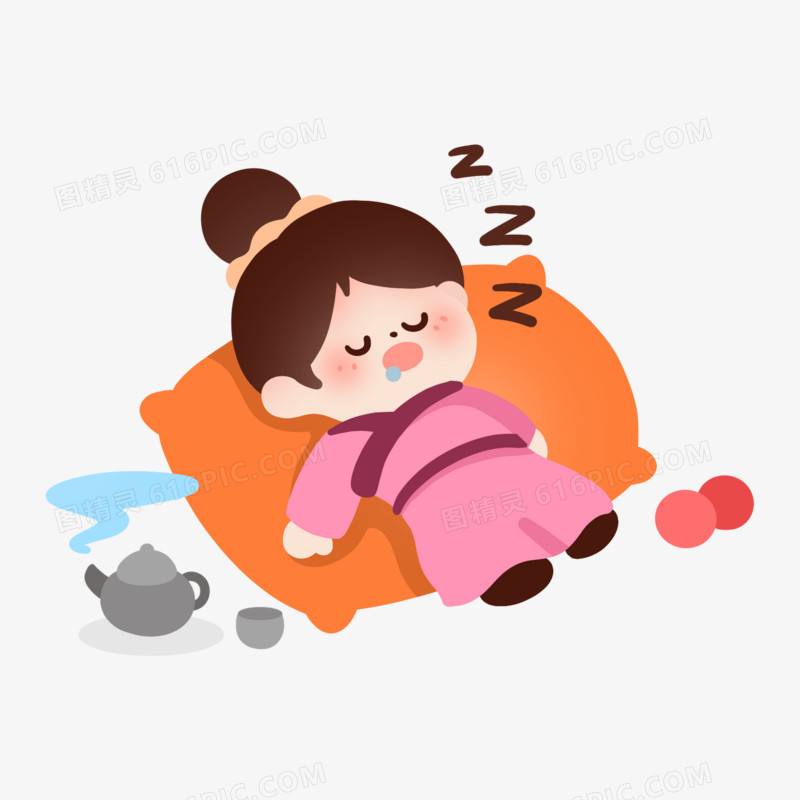 卡通古人现代躺平生活场景元素