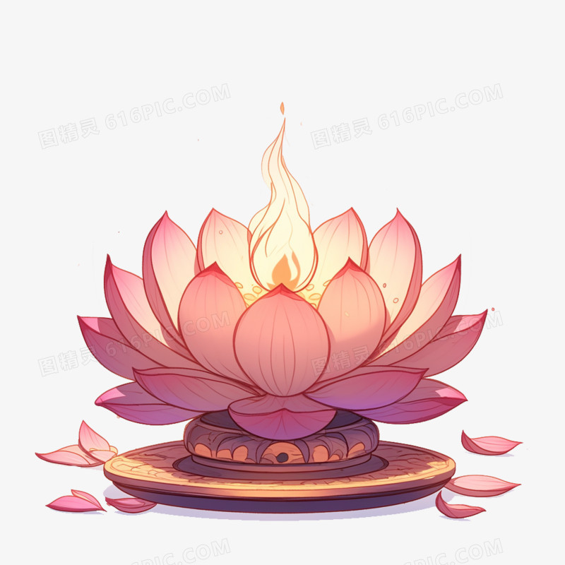 卡通风中元节莲花灯免抠元素