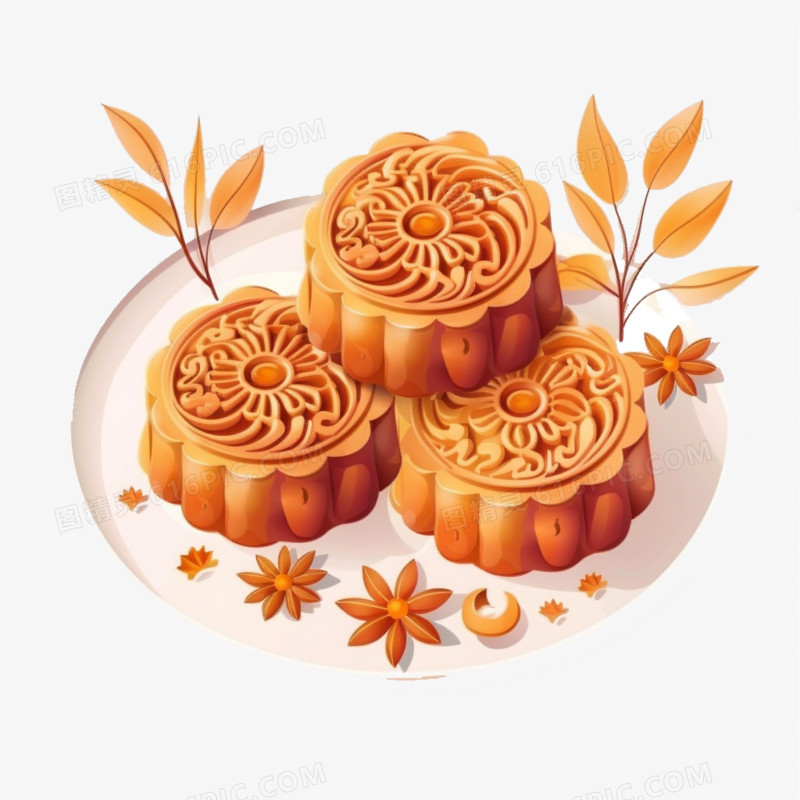 精致的月饼手绘元素