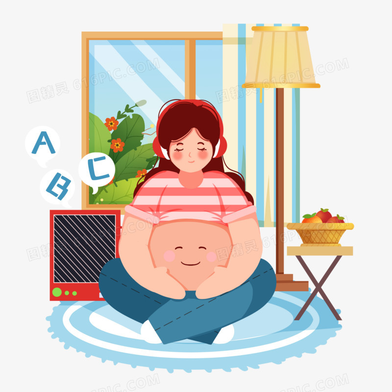 一组创意插画怀孕母亲妈妈合集元素四