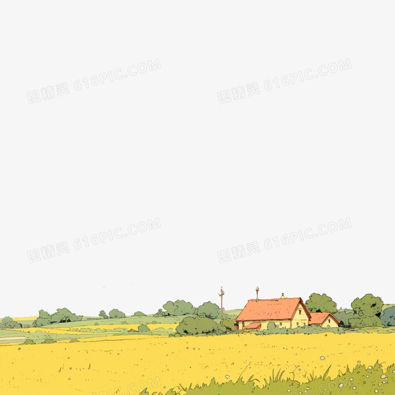 卡通风黄色农田和小木屋免抠元素