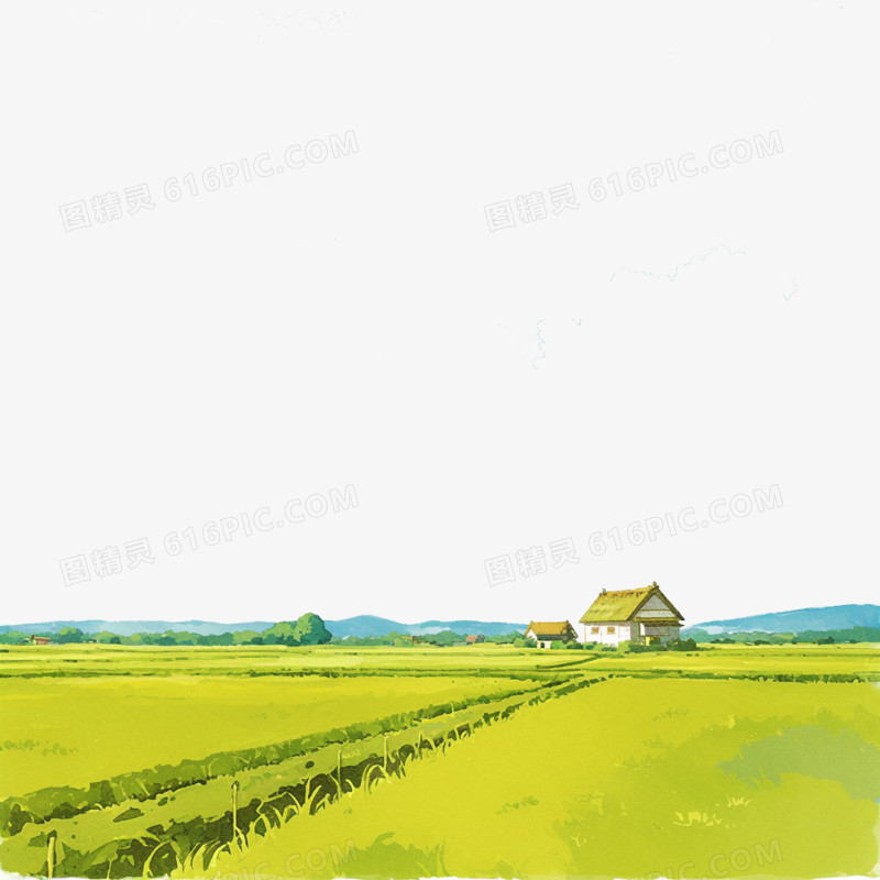 卡通风绿色农田和小木屋免抠元素