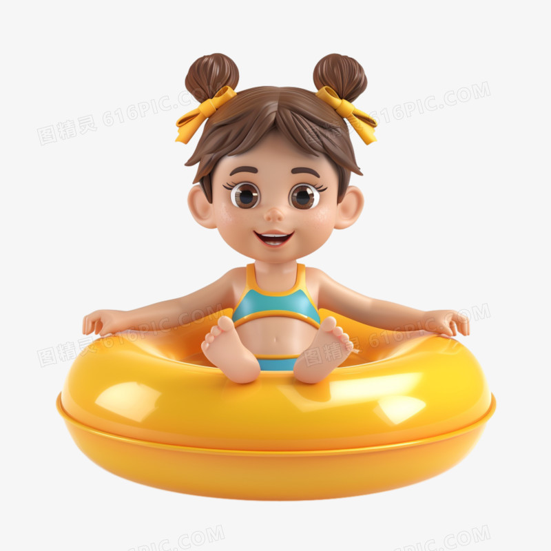 3D夏天可爱小孩游泳免抠元素