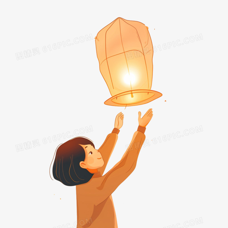 手绘中秋孔明灯免抠元素