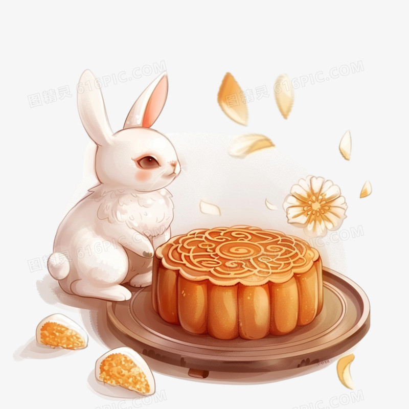 玉兔和月饼的插画元素
