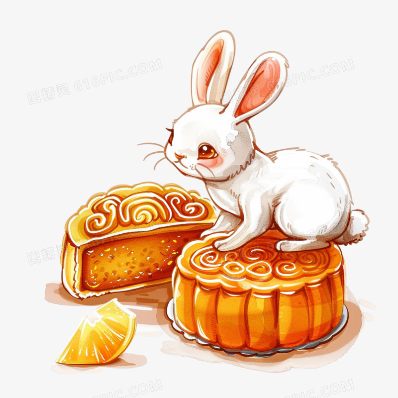 玉兔和月饼的插画元素
