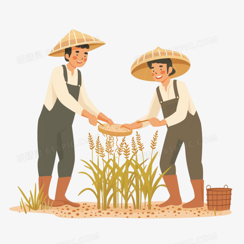 农民收麦子免抠元素