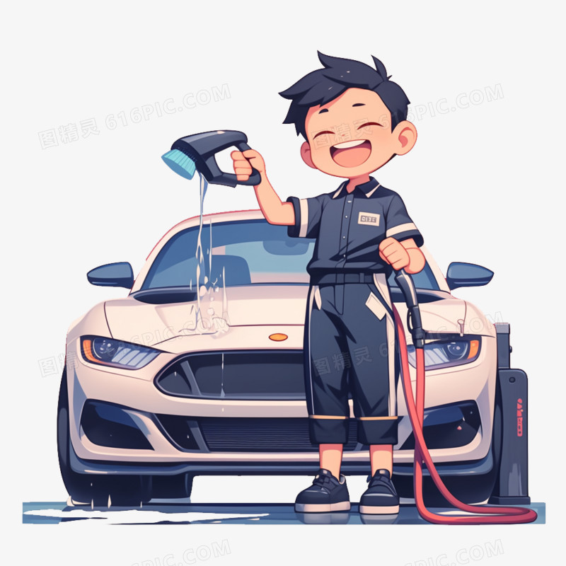 卡通风服务人员洗车免抠元素