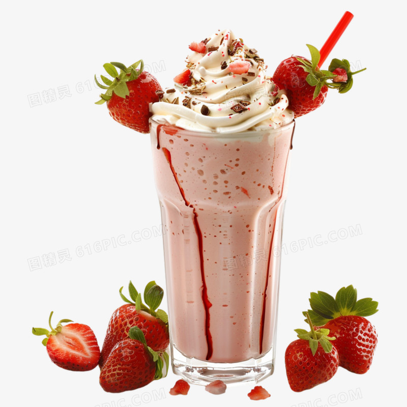 实拍草莓奶昔饮品元素