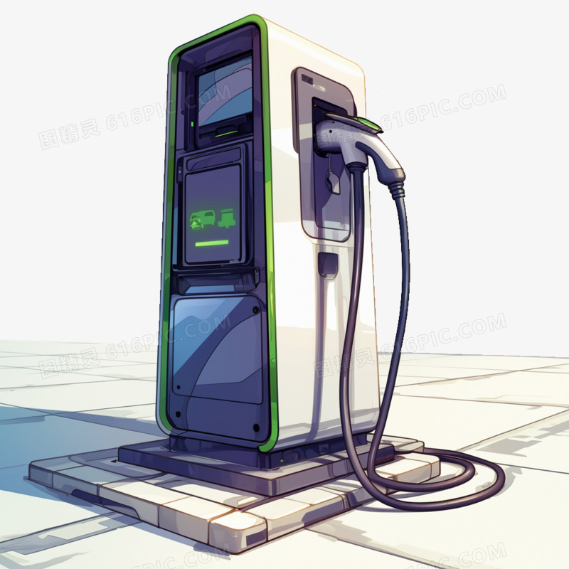 卡通风新能源汽车充电桩免抠元素