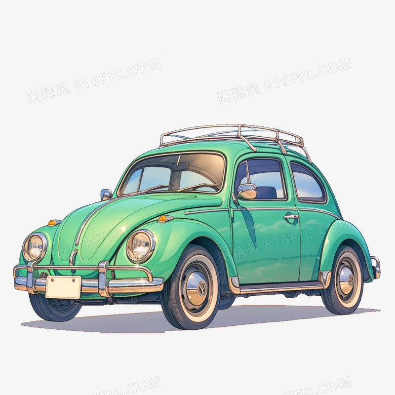 卡通风绿色甲壳虫汽车免抠元素