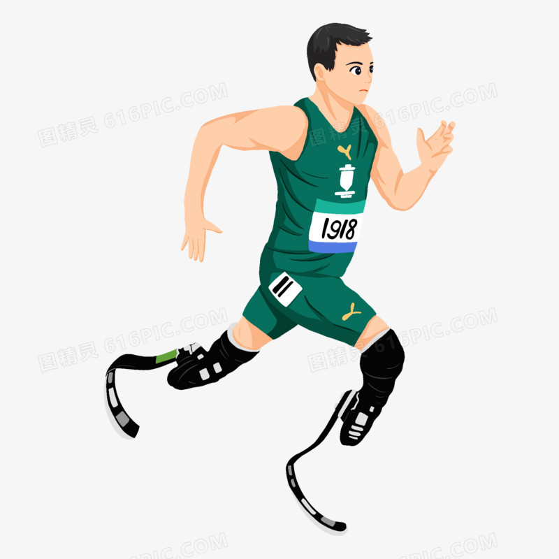 手绘插画风残疾短跑运动员免抠元素