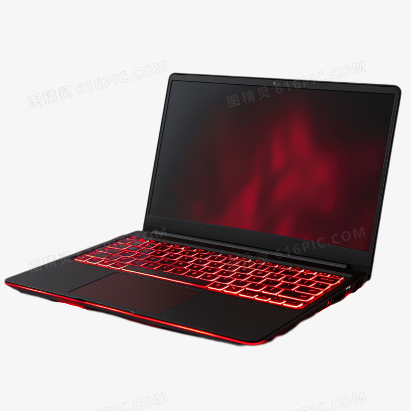实拍科技产品黑红色笔记本电脑免抠元素