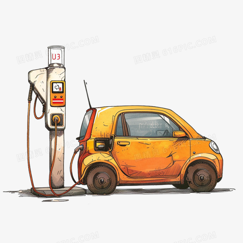 插画汽车加油充电免抠元素