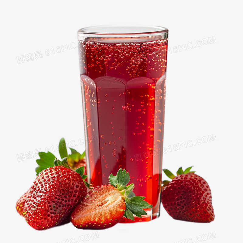 实拍饮品一杯草莓汁免抠元素
