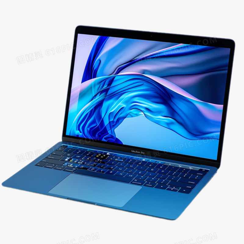 实拍科技产品蓝色笔记本电脑免抠元素