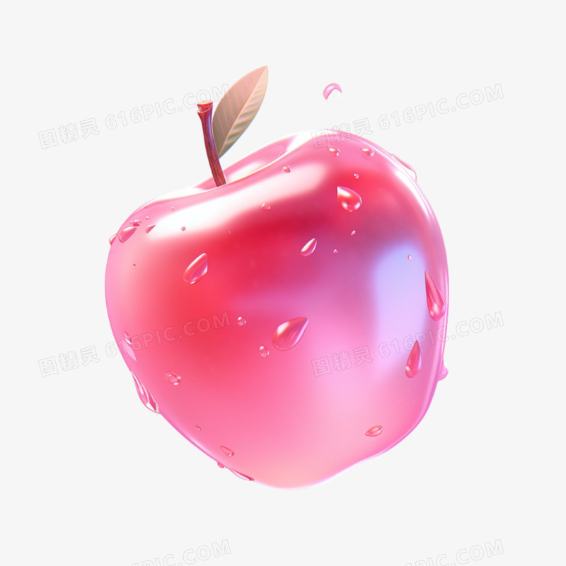 3D粉苹果水果免抠元素