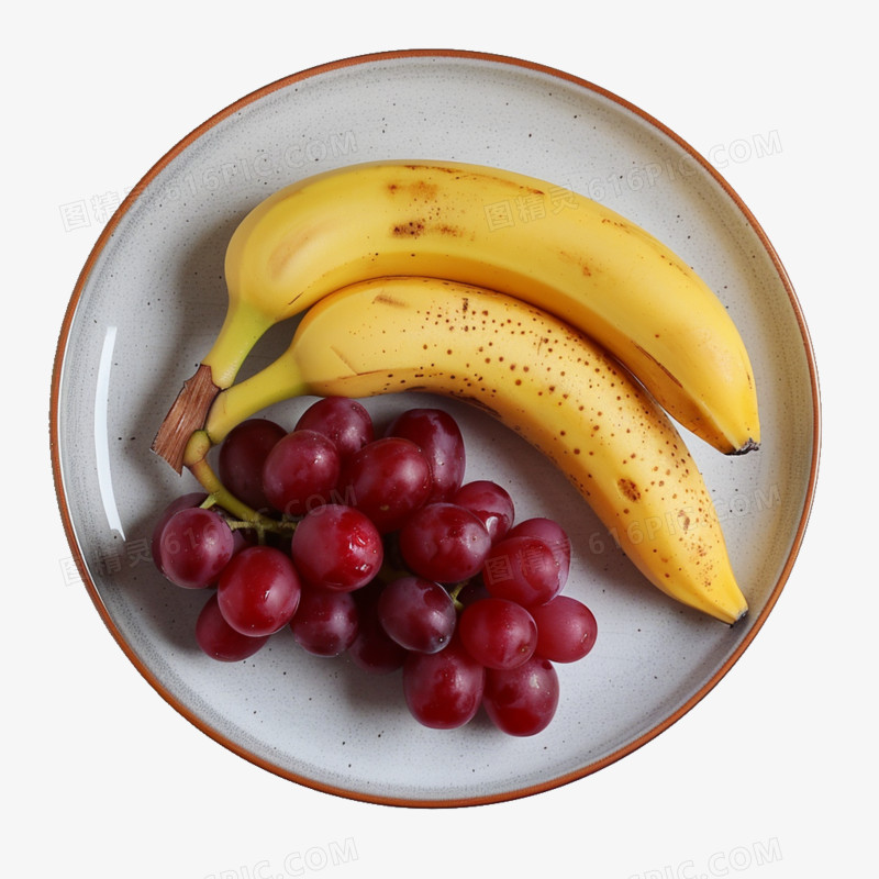 实拍水果一盘香蕉和葡萄免抠元素