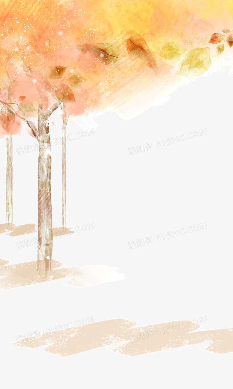 秋天 树木 手绘 水彩