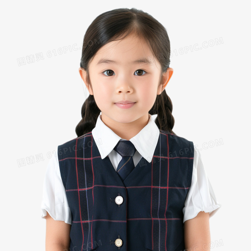 AI真人人像穿制服的小学女生免抠元素