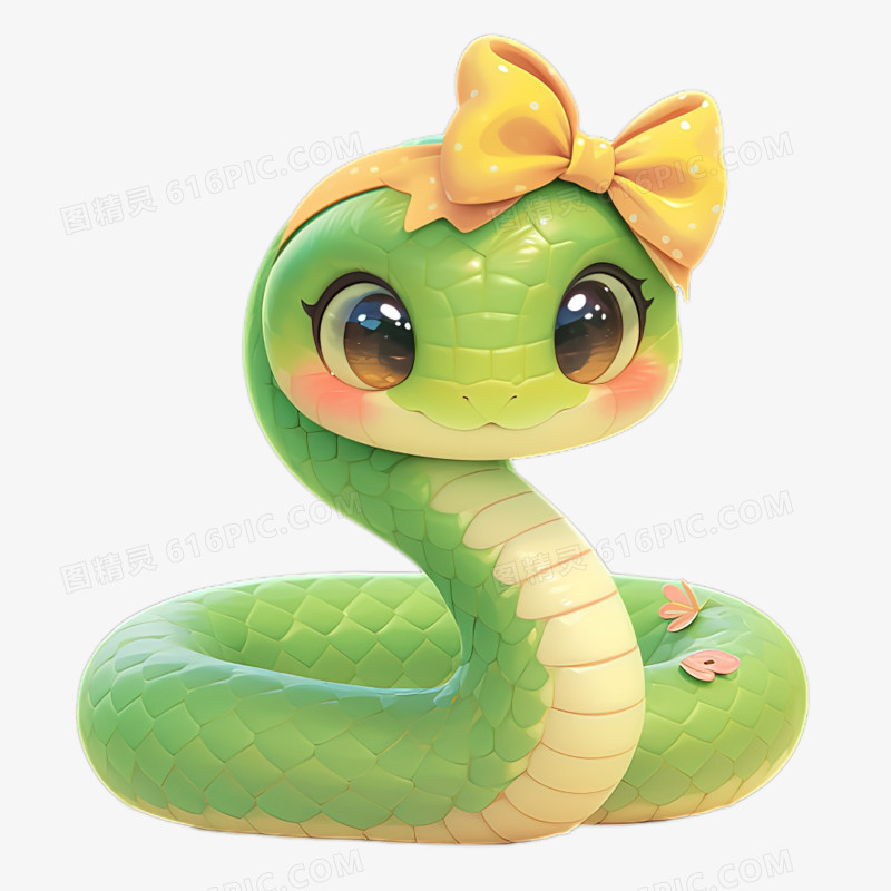 戴着蝴蝶结的可爱3D蛇免抠元素