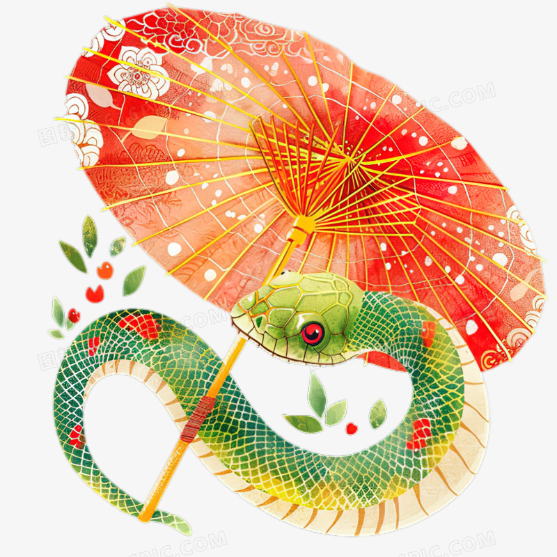 卡通手绘蛇和油纸伞免抠元素