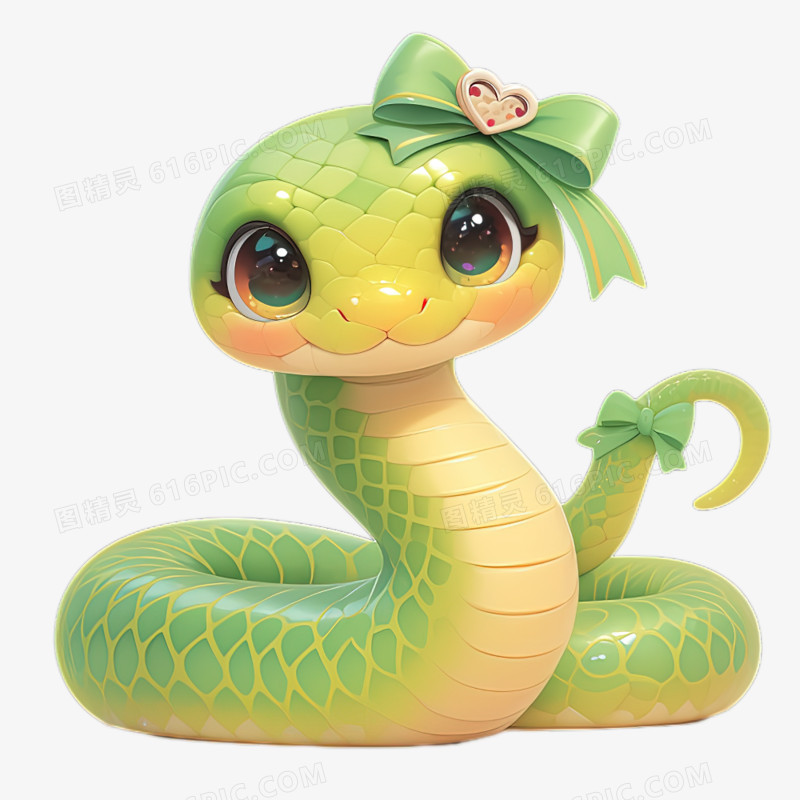 戴着蝴蝶结的可爱3D蛇免抠元素
