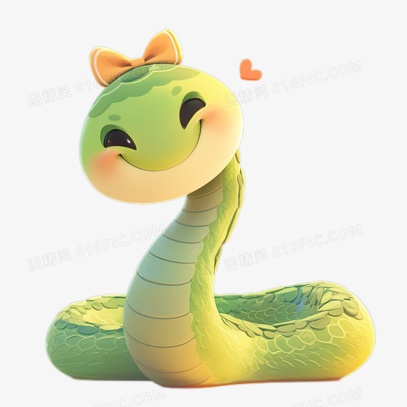 戴着蝴蝶结的可爱3D蛇免抠元素