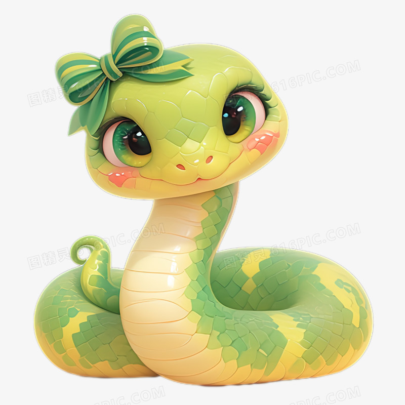 戴着蝴蝶结的可爱3D蛇免抠元素