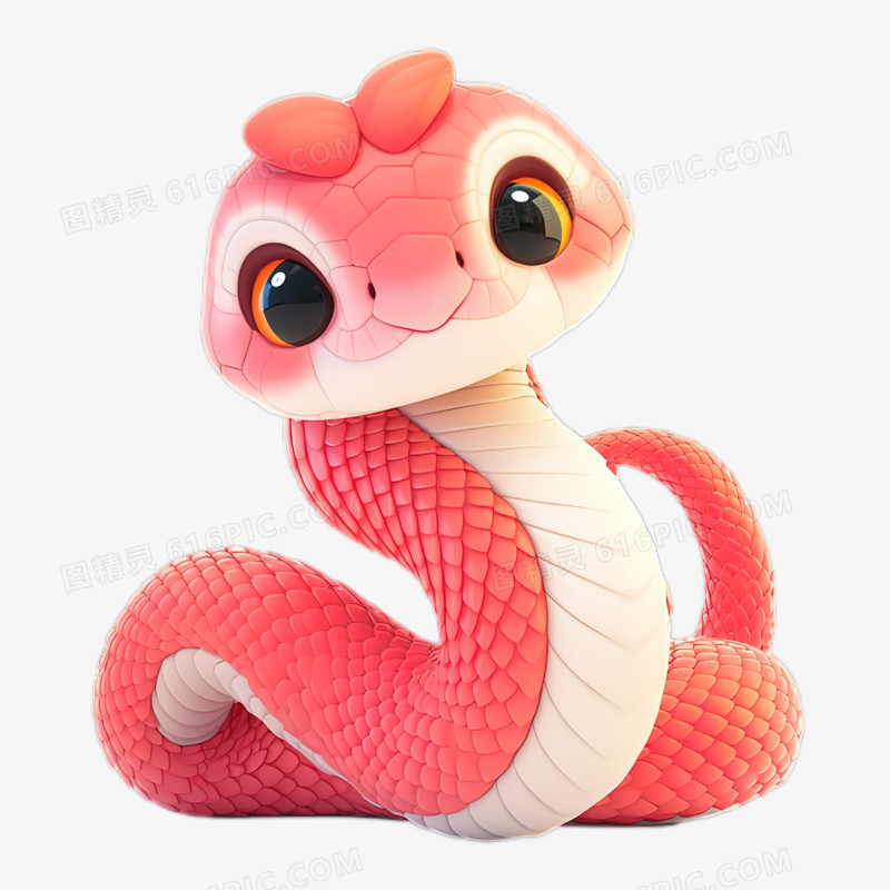 戴着蝴蝶结的可爱3D蛇免抠元素