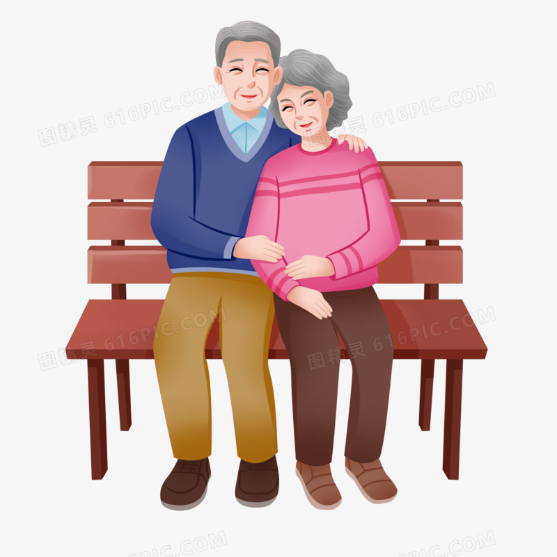 手绘一对老人插画元素