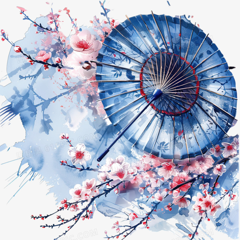水彩风插画风格油纸伞的免抠元素