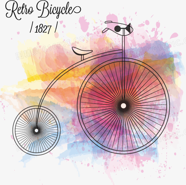 水彩背景手绘自行车矢量图