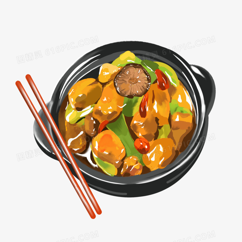 手绘黄焖鸡插画美食元素