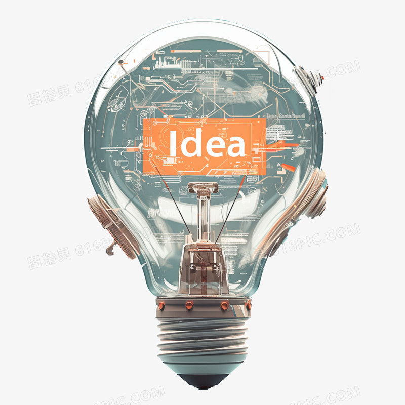 3D卡通风思考思维创意idea电路图灯泡免抠元素