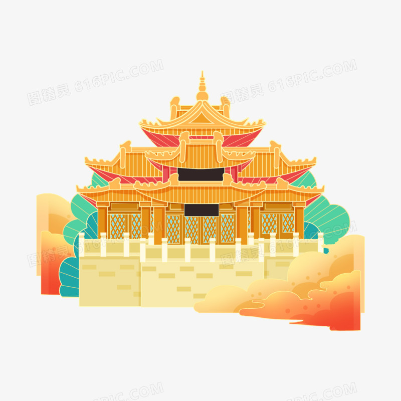 河南旅游地标建筑插画元素一