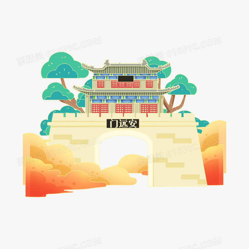 河南旅游地标建筑插画元素四