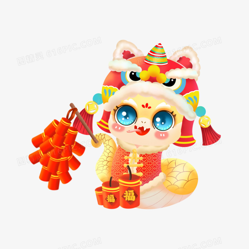 插画风格金色蛇年IP形象元素四