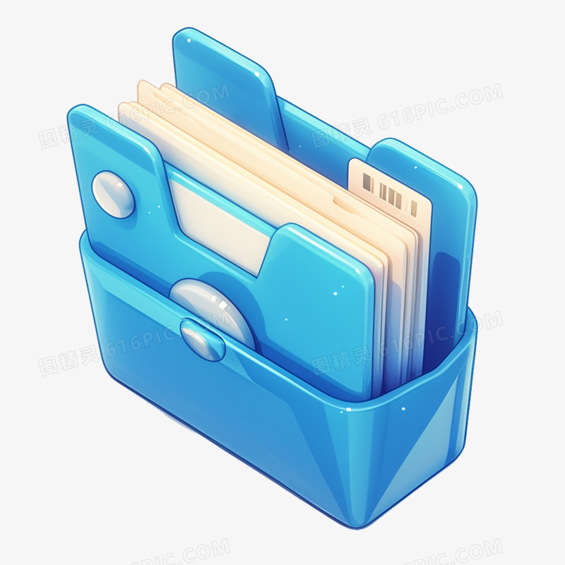 3D素材办公用品蓝色文件盒免抠元素