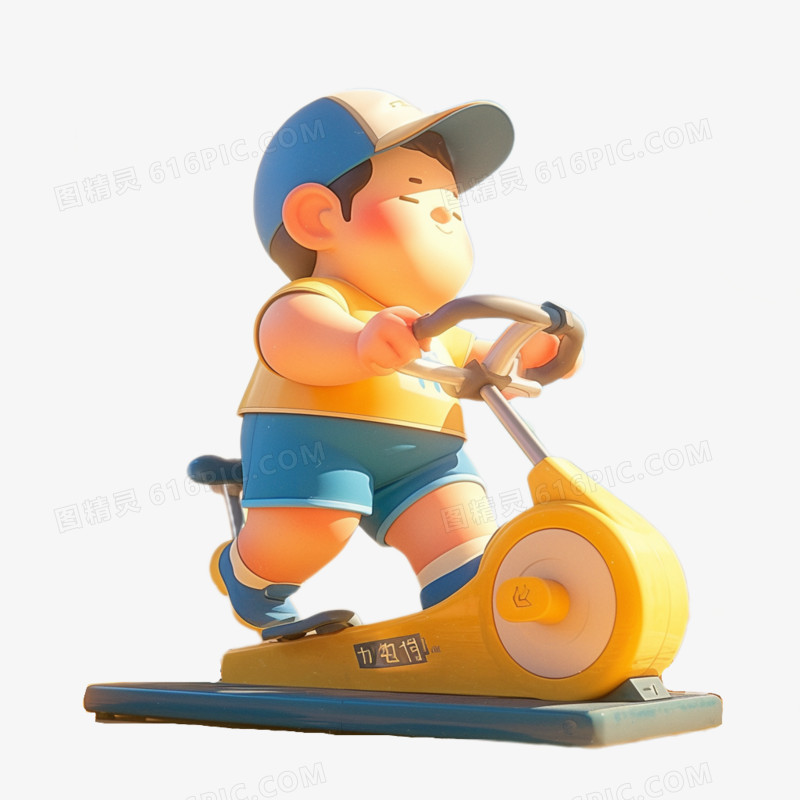 3D素材运动一个男孩在跑步机锻炼免抠元素