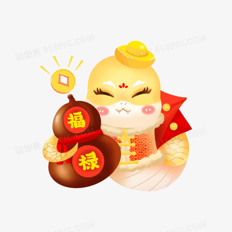 插画风格金色蛇年IP形象元素六