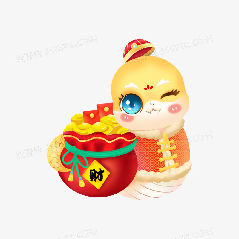 插画风格金色蛇年IP形象元素三