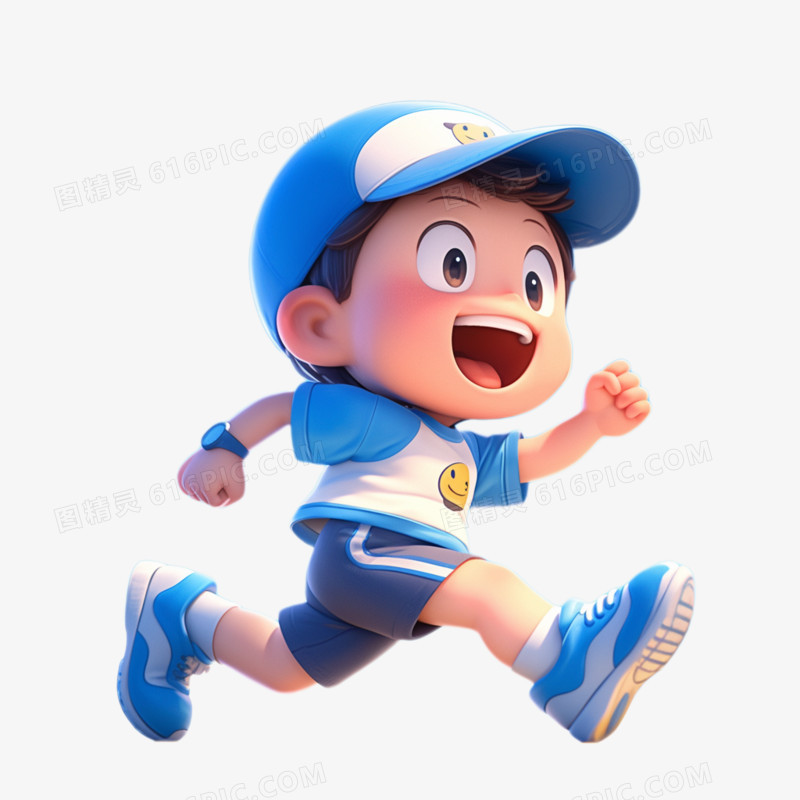 3D素材运动一个男孩在跑步免抠元素