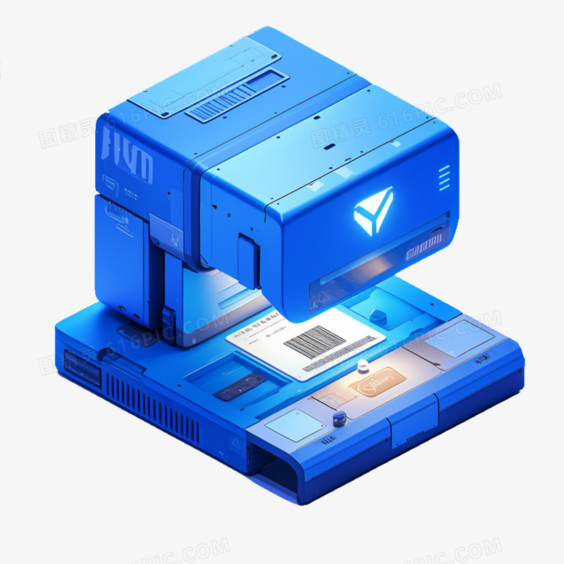 3D素材办公用品蓝色扫描仪免抠元素