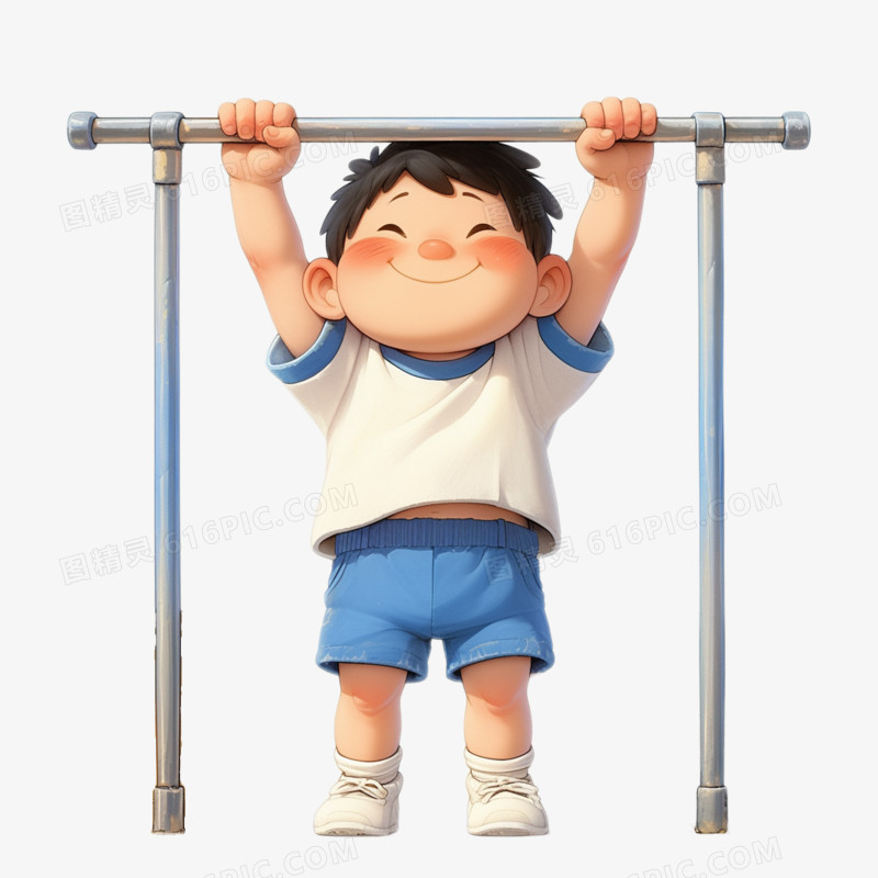 3D素材运动一个男孩在吊单杠免抠元素