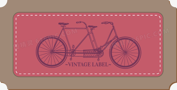 手绘红底自行车褐色边框